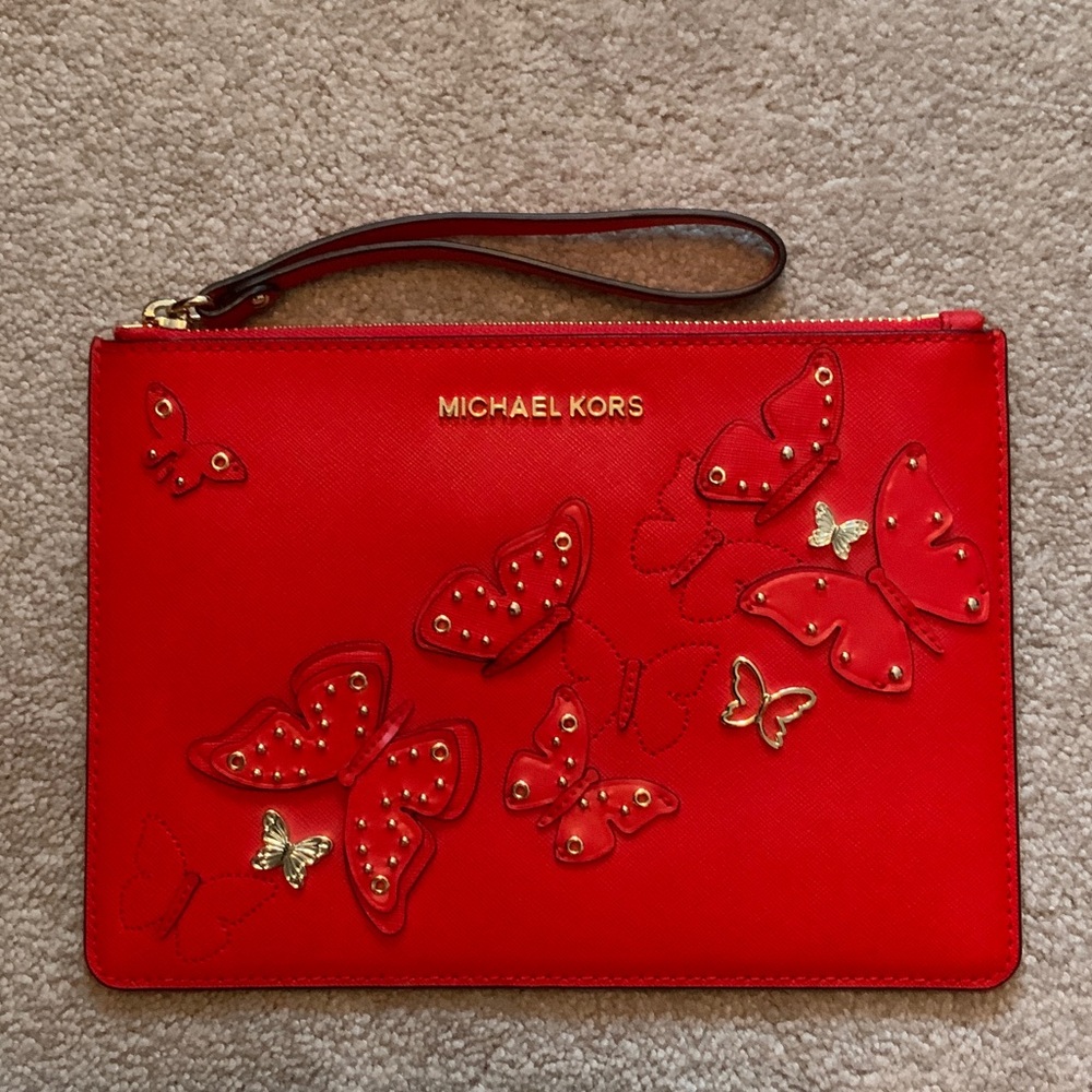 Michael Kors Red Clutch with Butterfly Design